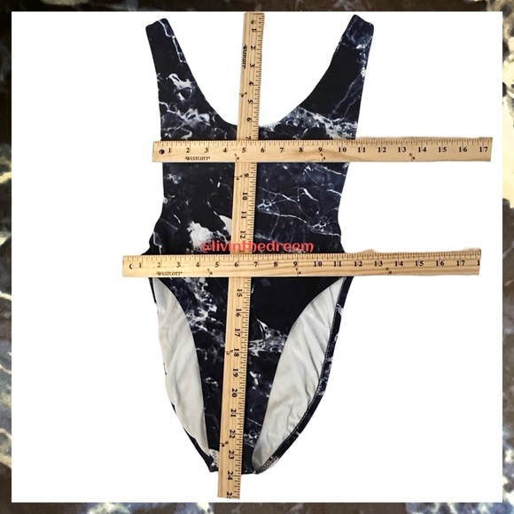 NORMA KAMALI Marissa Swimsuit Blue/ Black Marble SZ M $175 - Picture 11 of 13